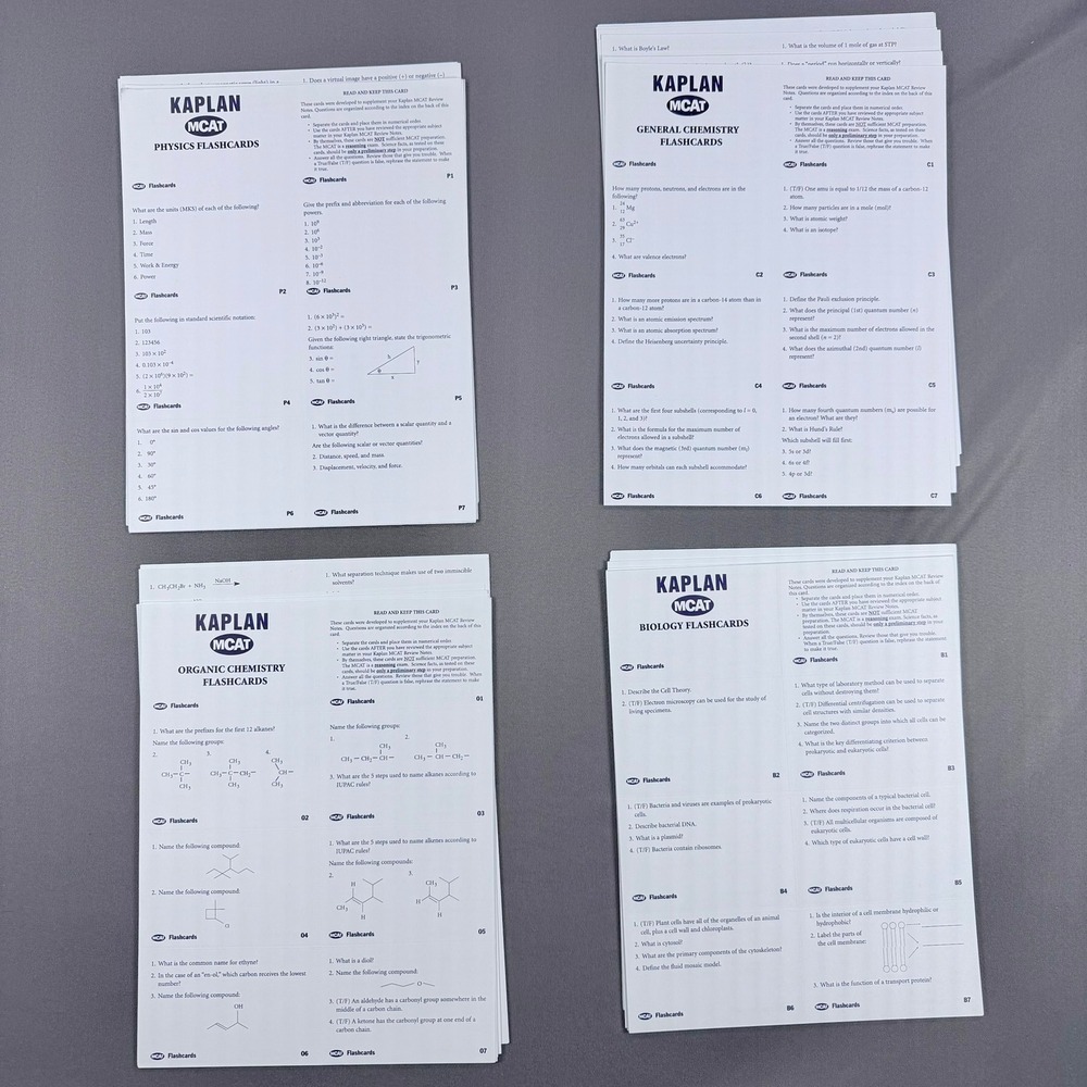 Kaplan MCAT Flashcards Loose Cards 2001 Edition Test Prep Study Guide Very Good